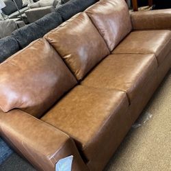 Caramel Real Leather Couch 