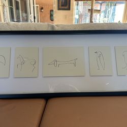 Picasso Copy, Print Framed Flamingo, Penguin Sausage Dog, Horse, And Bird