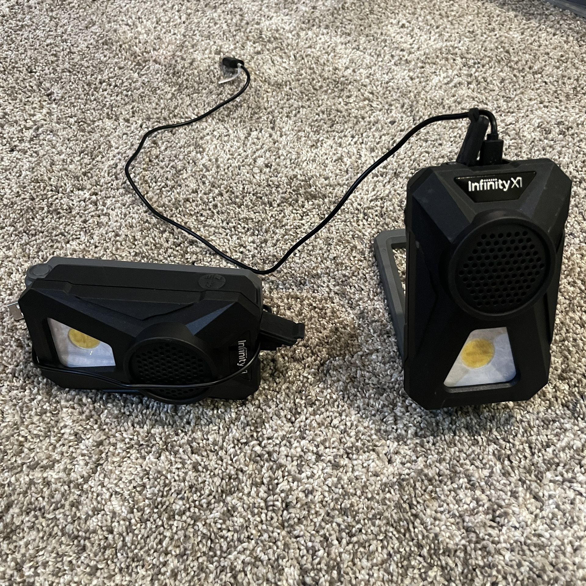 Infinity X1 Stereo, Wireless, Rechargeable 700 Lumens Worklight with Bluetooth Speakers 2-Pack