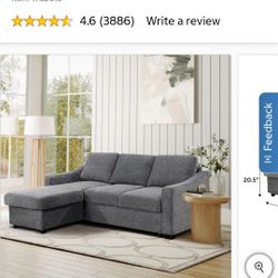 Coddle Aria Fabric Sleeper Sofa with Reversible Chaise and Storage, Gray