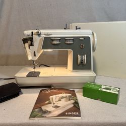 Vintage Singer Zig Zag Model #774 Sewing Machine Tested Gray Beige + Accessories