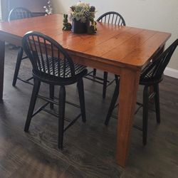 Bar Height Wood Dining Table W 4 Black Chairs