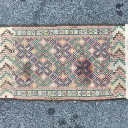 Vintage Turkish Mini Kilim 99x53 cm Wool Small Kelim Rug 
