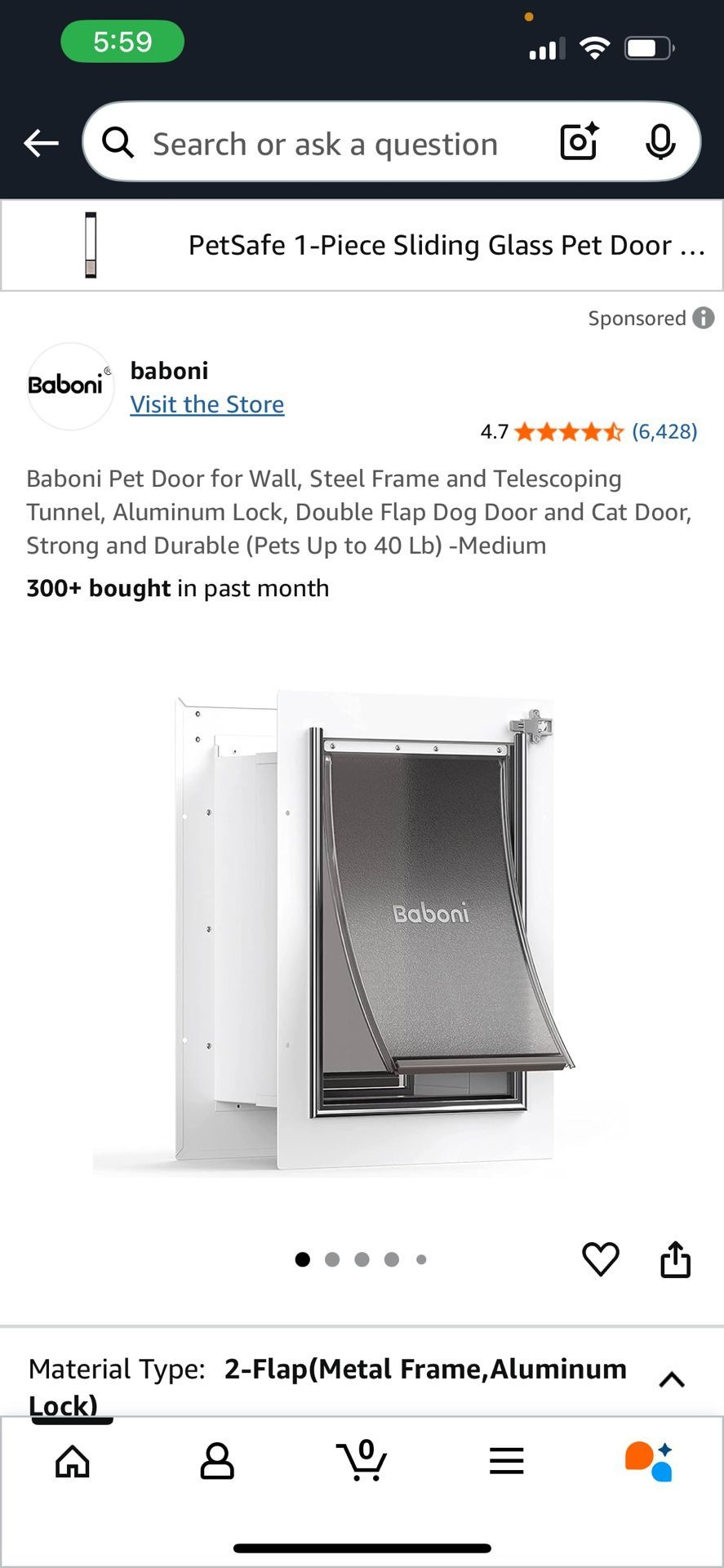 Brand New Baboni Pet Door For Wall Size Medium