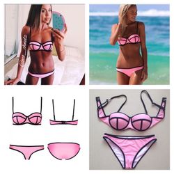 Pink neoprene bikini set