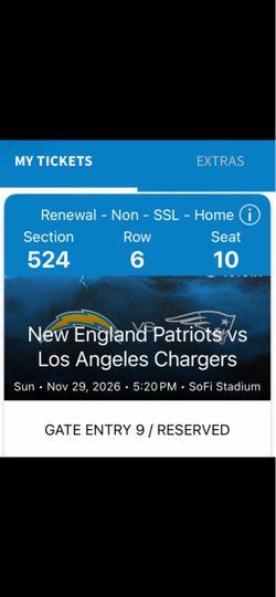 Patriots vs Chargers NFL Ticket Nov 29 2026