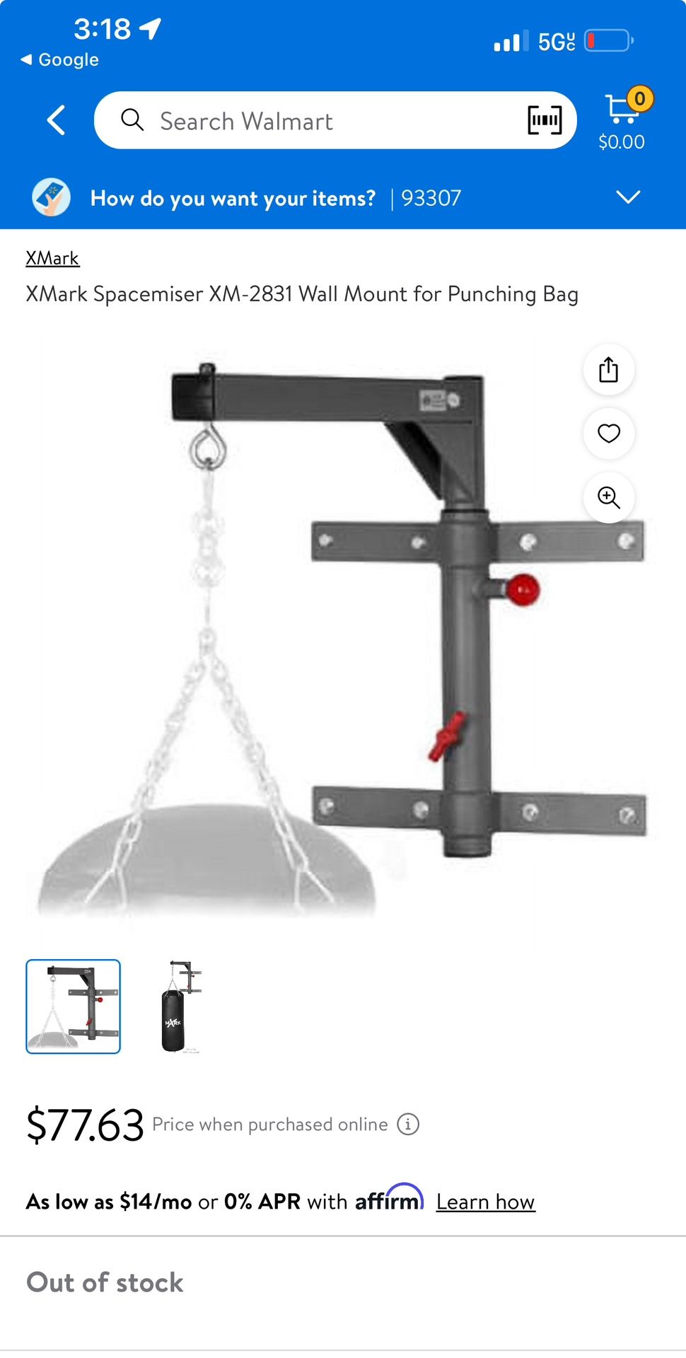 Punching bag Wall Mount $40