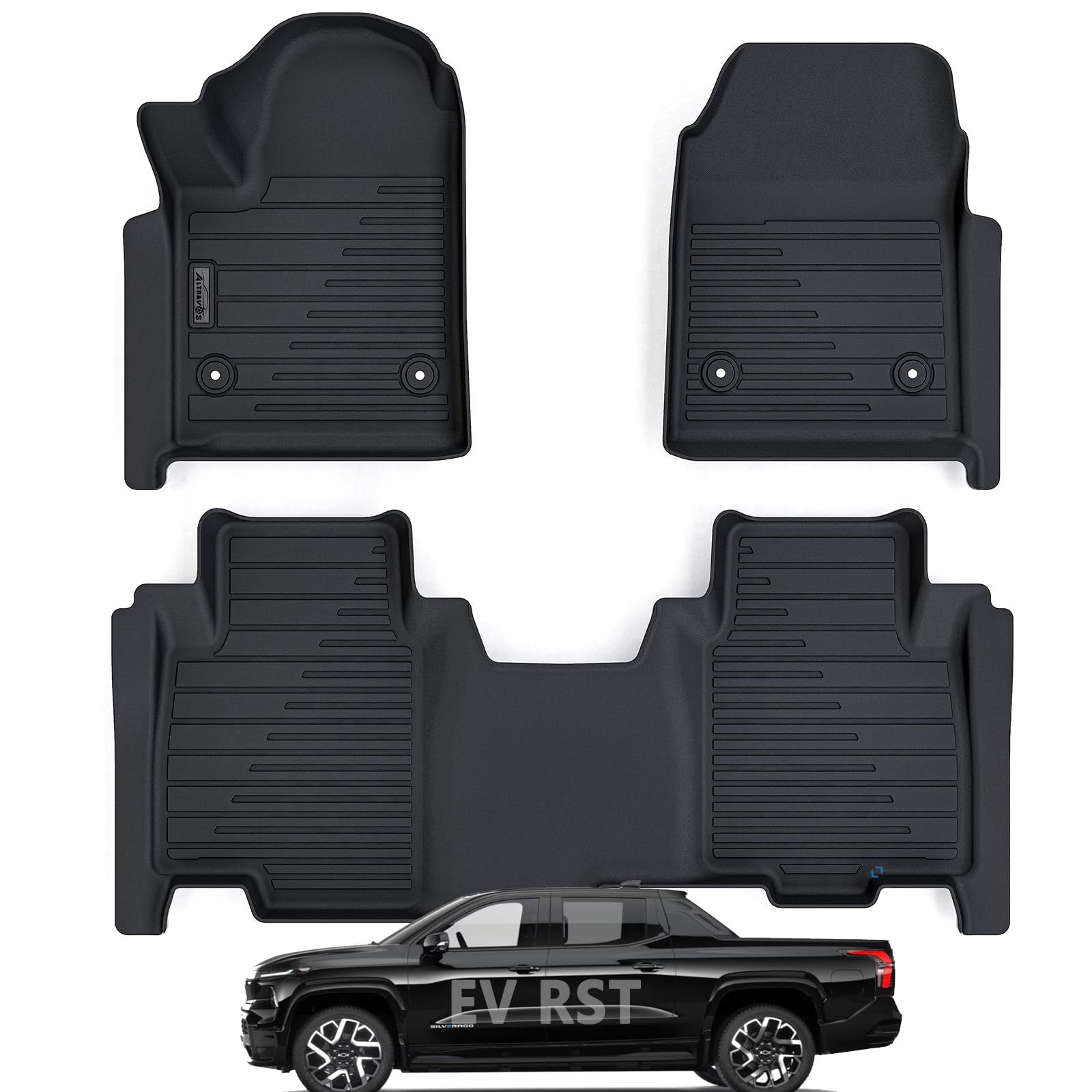 Floor Mats for 2024 2025 Chevrolet Silverado EV RST(Only Fit RST)Only Fit EV,TPE All Weather Protection Car Floor Liners for Chevy Silverado EV-Non Fu