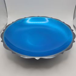 Vintage WM. A. Rogers Round Silverplate Dish Blue Enamel Interior 8.5" Wide