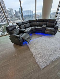 π₯ New Luxury Premium Black Leather Reclining Sectional Sofa Couch | Corner Recliner Cup Holders, BT Speakers | USB Charging Ports | Center Console |
