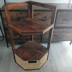 Corner Table With Wicker Drawer. Real Wood 