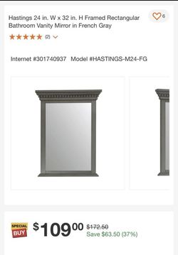 Hastings 24 in. W x 32 in. H Framed Rectangular Bathroom Vanity Mirror in French Gray