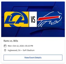 Selling Two Tickets to the Rams vs Bills game  10/12/2026