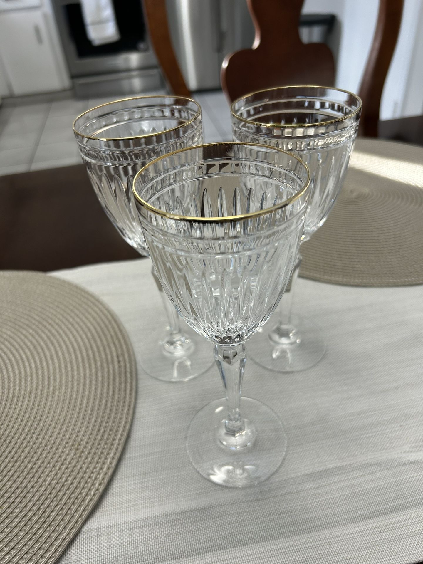 LOT of THREE Waterford Marquis Hanover Gold Hand Cut Crystal Wine Cordial Glasses