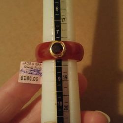 Women's- Solid Jade, Genuine Garnet, and Gold