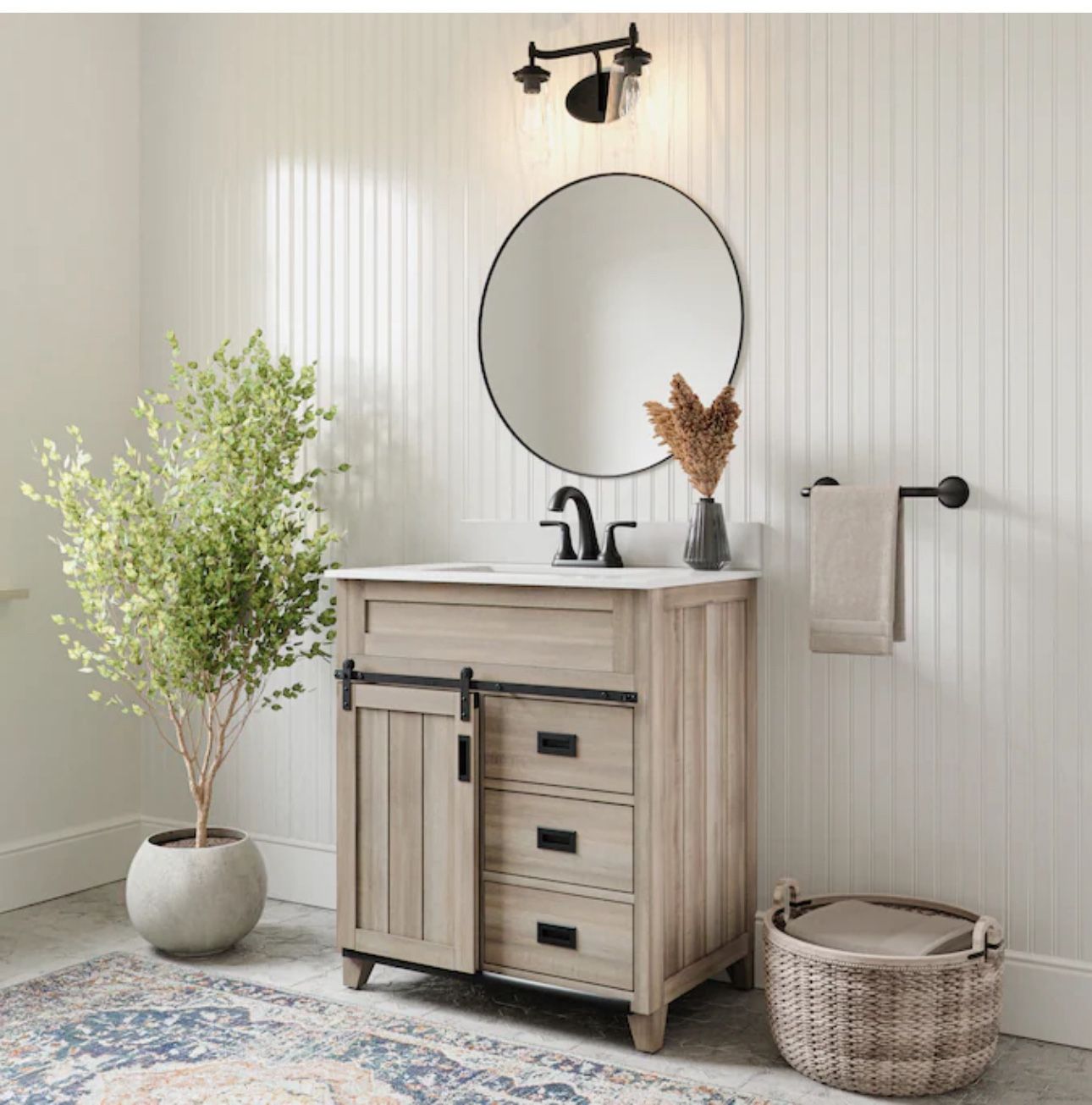 Style Selections Morriston 30-in Light Natural Oak Undermount Single Sink Bathroom Vanity with White Engineered Stone Top