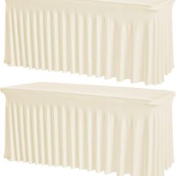 2 ivory White Spandex Tablecloth For 6ft Tables (FIRM Price)