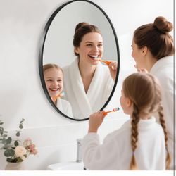 Oval Wall Mirror, 26"x38" Black Oval Vanity Mirror, Bathroom Mirror