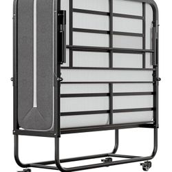 Twin Folding Bed with Mattress, 75" x 38" Folded Bed, Rollaway Bed Guest Bed Portable Foldable Extra Bed for Adults, Fold up Bed with 5" Me