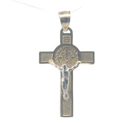 Men’s Or Woman’s 10k Two Toned White Yellow Gold Saint St. Benedict Crucifix Cross Pendant For Necklace GP3118029