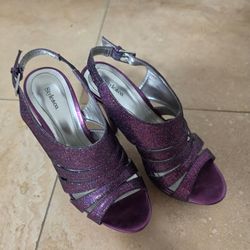 Style & Co Size 7.5 M Sierria Plum Glitter Open Toe Heels Womens Shoes
