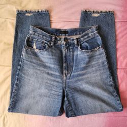 Uniqlo Medium Washed Ripped & Frayrd Straight Leg Denim Jeans