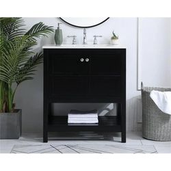 Elegant Decor Theo 30in Steel and Solid Wood Single Bathroom Vanity in Black