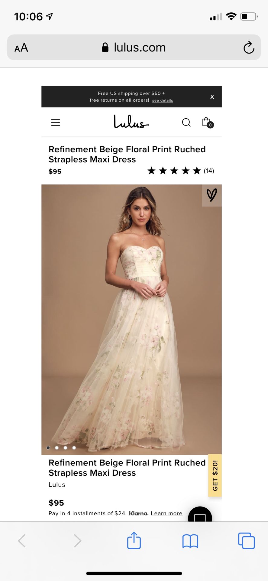Beige Floral Strapless Maxi Dress (L)