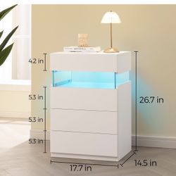 Bingoday White Nightstand 30 inches Tall,Modern Night Stand with 4 Draw ,Large Capacity,Multi-Color LED Lights,End Side Table for Bed