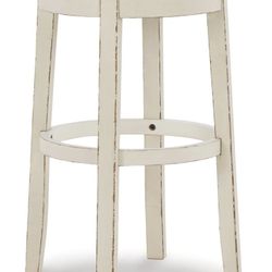 Signature Design by Ashley Realyn French Country Upholstered Swivel Bar Height Bar Stool with Foam Cushioned Seat, White & Beige