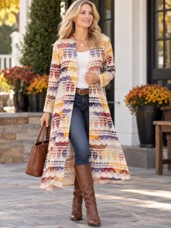 LuLaRoe L Long Duster Cardigan Fair Isle Boho Multicolor