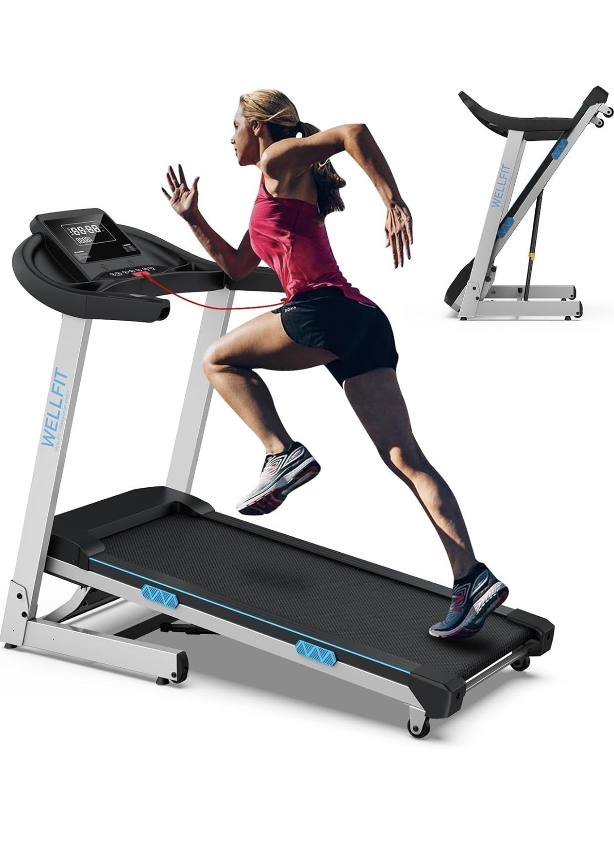 WELLFIT Home Gym Treadmills 15% Auto Incline, 3.5HP Treadmill 350lbs Capacity, Foldable Treadmill
