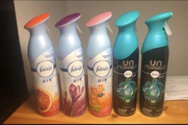 5 New Full Size Cans Of Febreze Spray. Multiple Scents