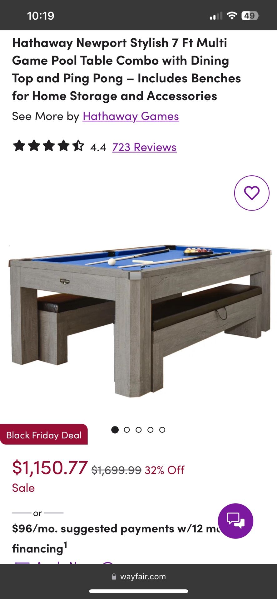 7ft Pool Table