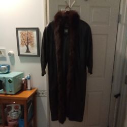 Full Length Brown Leather Coat 
