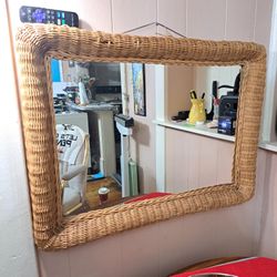 32" Vintage Rectangle Wicker Rattan Wall Mirror 
In overall very good condition