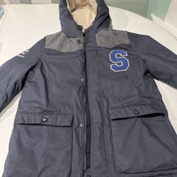 Zara coat boys 13/14 heavy weather parka peacoat blue varsity wool 164 cm lined