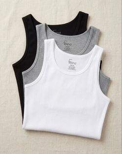 Felina Ribbed Tank Tops 3 Pack Large L White Grey Black Soft Cotton Stretch New