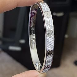 White Gold Full CZ Love Band Bracelet Size 16-19