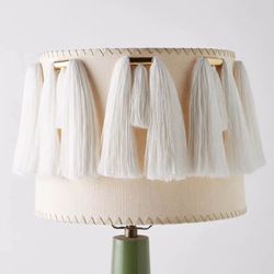 Anthropologie Fringe Brass Cream Lampshade 