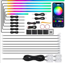 Dreamcolor Acrylic Interior Car LED Strip Light with Wireless APP, RGB 18 in 1 with 175 inches 612 LEDs Fiber Optic Strip Lights for Car, Dual Zone Mu