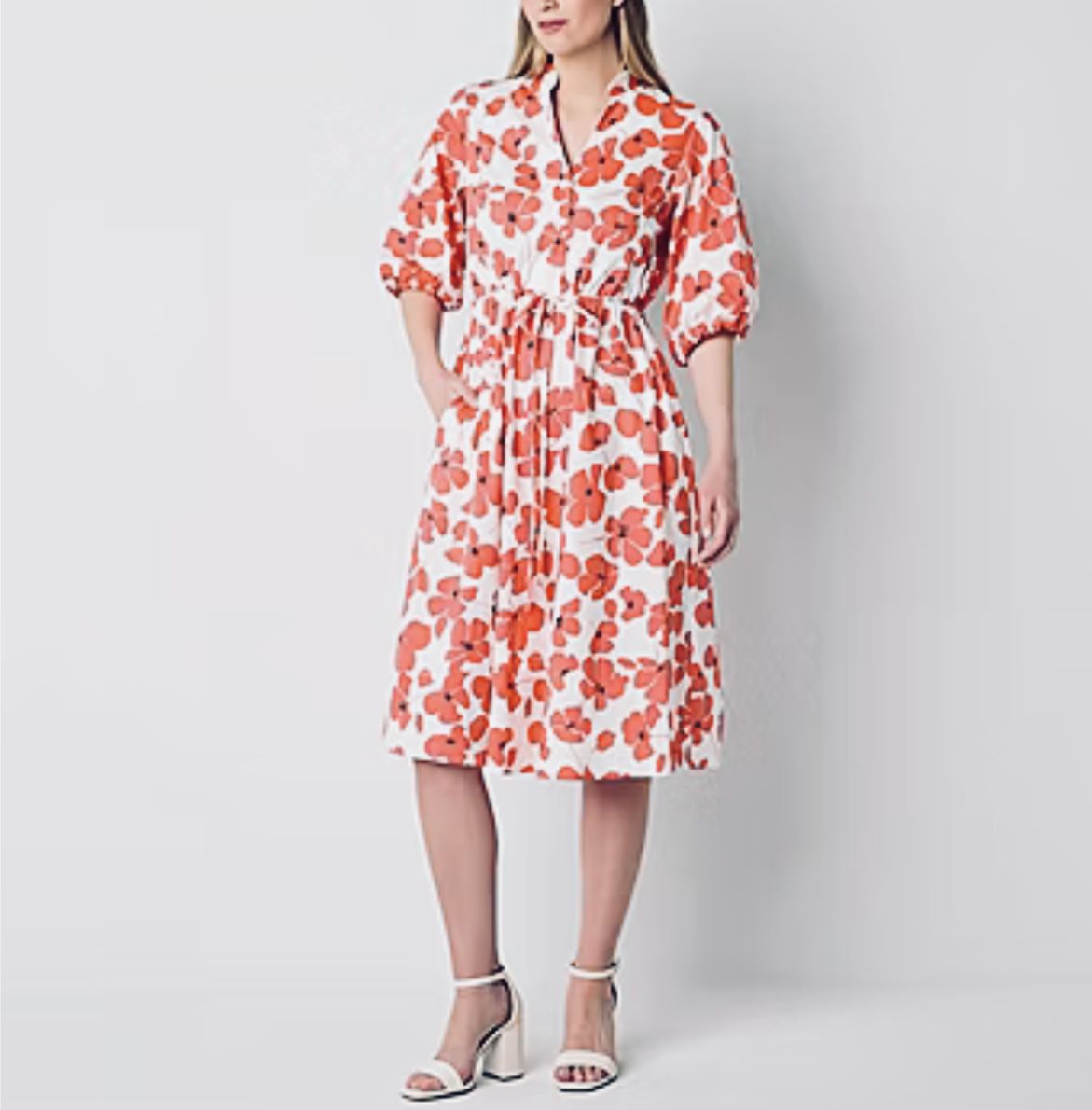 Studio 1 Womens Short Sleeve Floral Midi Fit + Flare Dress Sz 10 Brand New