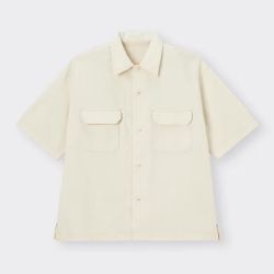 GU Japan Men Light Denim Oversized Work Shirt - Natural - Large