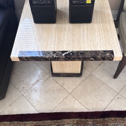 Marble Rectangle Coffee Table And 2 Square Side Tables 