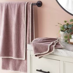 2pc Boho Border Stitch Bath Towel Mauve - Threshold