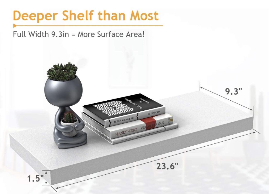NEW - Set Of 2 White Floating Shelves 9.3” Deep - Retails For $43