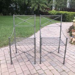 Vintage Pier 1 Medici Pewter Wrought Iron Dining Side Chairs / A Pair 