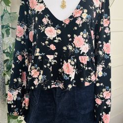 Open Back Floral Print Top Size Large 