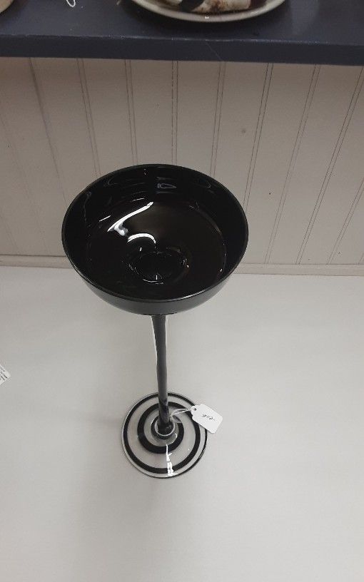 Black & Clear Tall Art Glass Candle Holder- Located In Shelton 