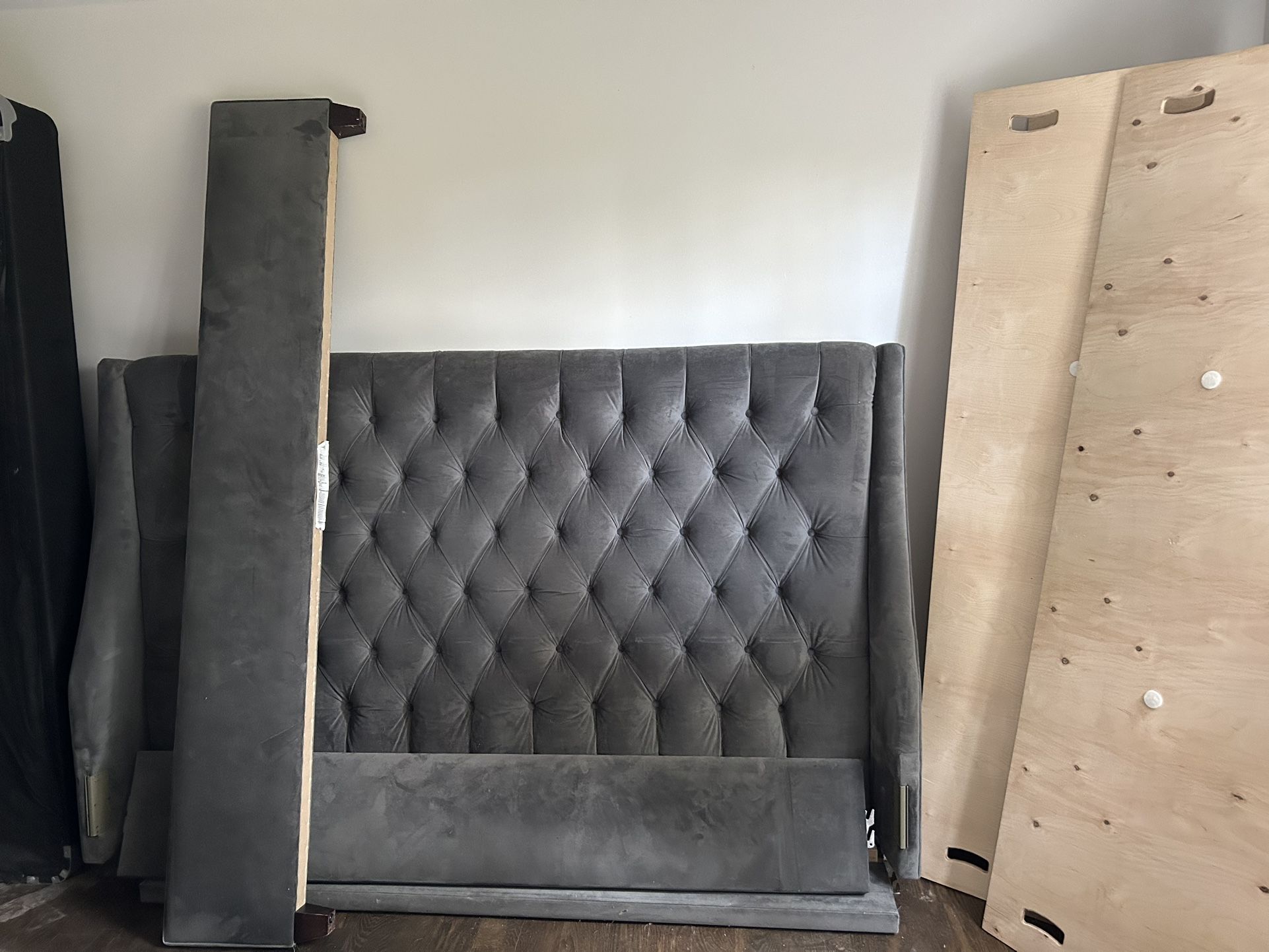 Lux Gray Velvet Tufted Bed frame From Arhaus